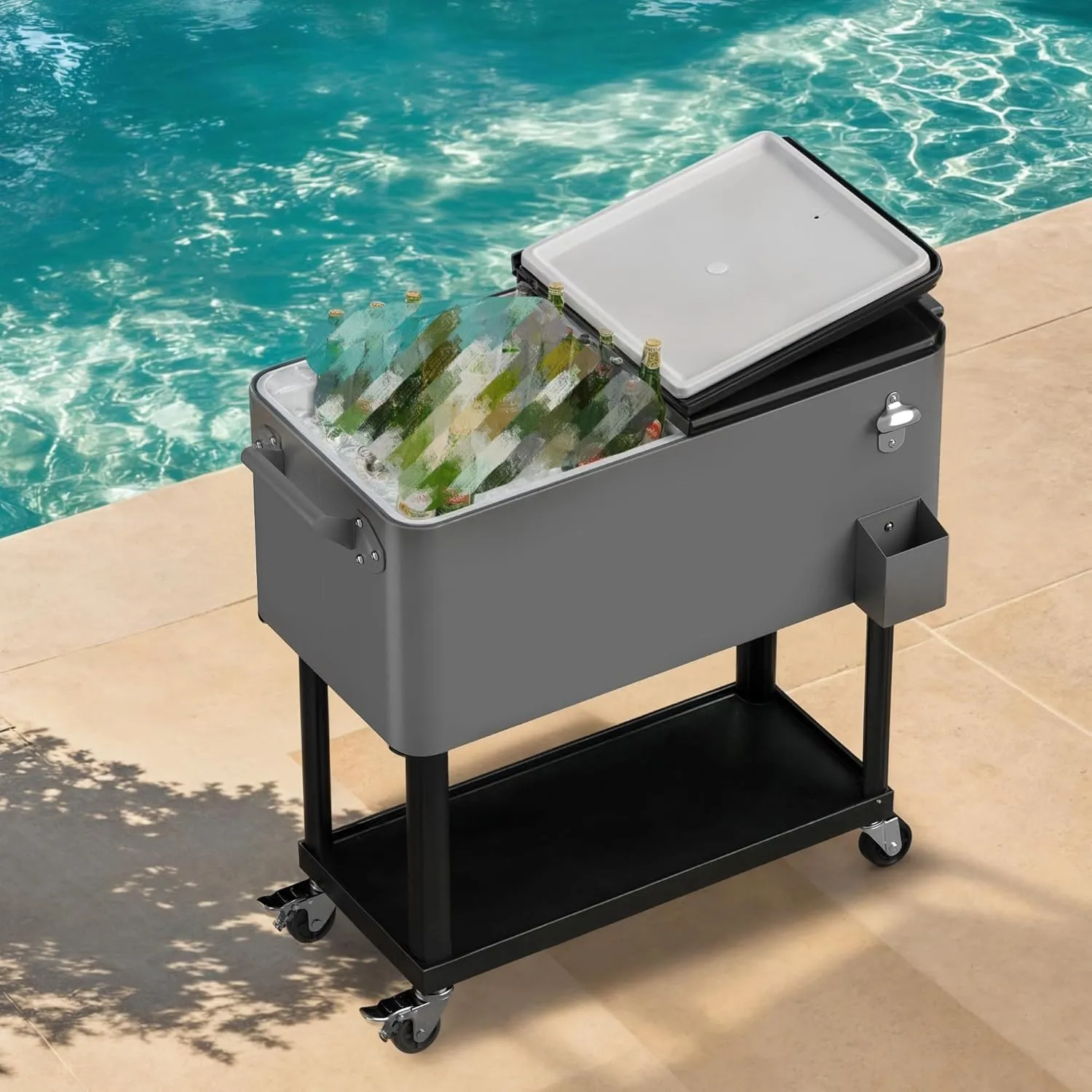 DWVO Ice Chest with Wheels,80 Quart Rolling Cooler with Bottle Opener Drainage, Patio Cooler Cart, Rolling Ice Chest with Handle for Patio Pool Deck Party BBQ Cookouts