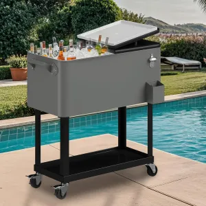 DWVO Ice Chest with Wheels,80 Quart Rolling Cooler with Bottle Opener Drainage, Patio Cooler Cart, Rolling Ice Chest with Handle for Patio Pool Deck Party BBQ Cookouts