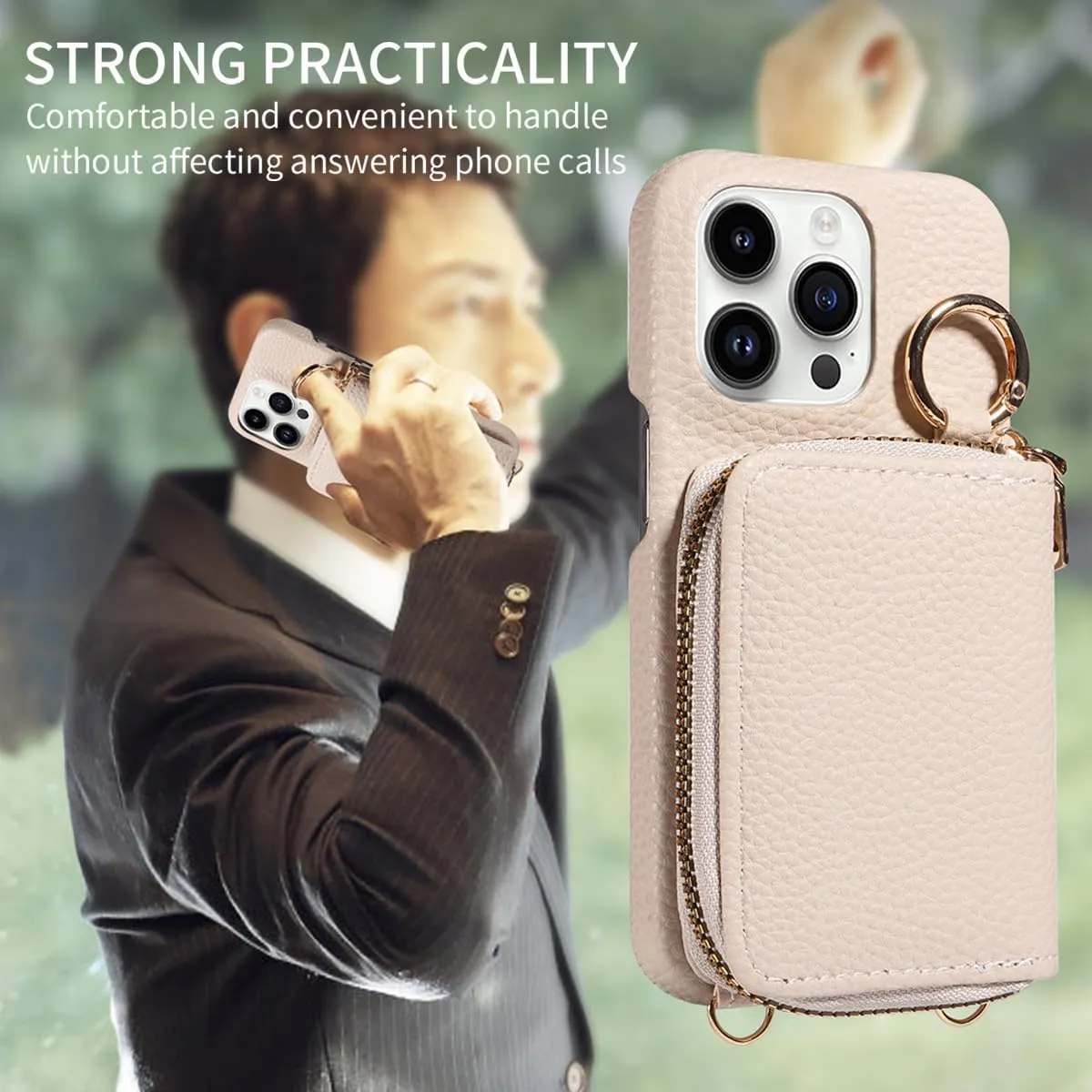 Eaacaa Crossbody Phone Case for iPhone 14/15/16. Features Card Holder, Credit Card Zipper Wallet and Holster. Rounded Support Zipper Offers Shock Absorption (Off-White,iPhone 15pro_6.1in)