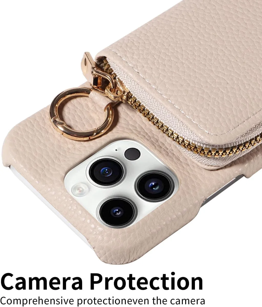 Eaacaa Crossbody Phone Case for iPhone 14/15/16. Features Card Holder, Credit Card Zipper Wallet and Holster. Rounded Support Zipper Offers Shock Absorption (Off-White,iPhone 15pro_6.1in)