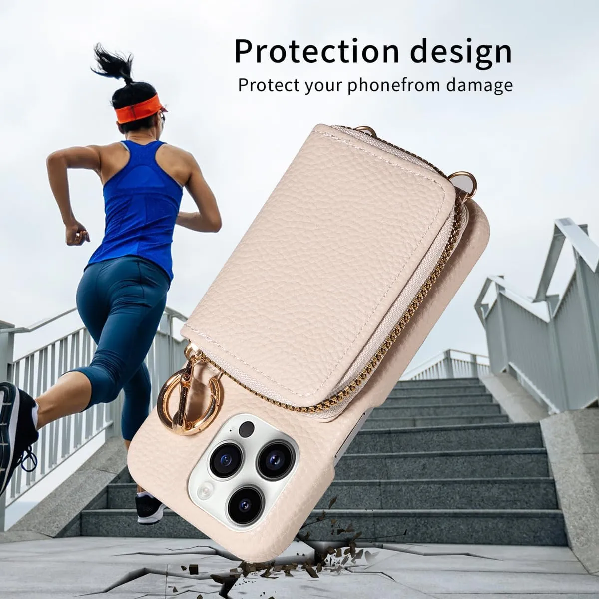 Eaacaa Crossbody Phone Case for iPhone 14/15/16. Features Card Holder, Credit Card Zipper Wallet and Holster. Rounded Support Zipper Offers Shock Absorption (Off-White,iPhone 15pro_6.1in)