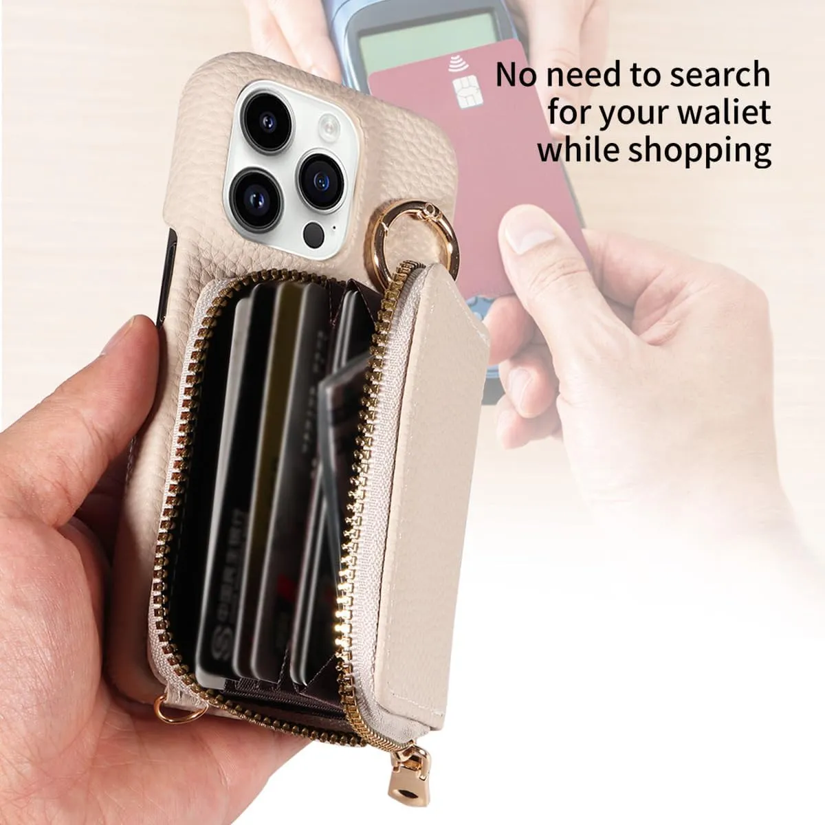 Eaacaa Crossbody Phone Case for iPhone 14/15/16. Features Card Holder, Credit Card Zipper Wallet and Holster. Rounded Support Zipper Offers Shock Absorption (Off-White,iPhone 15pro_6.1in)