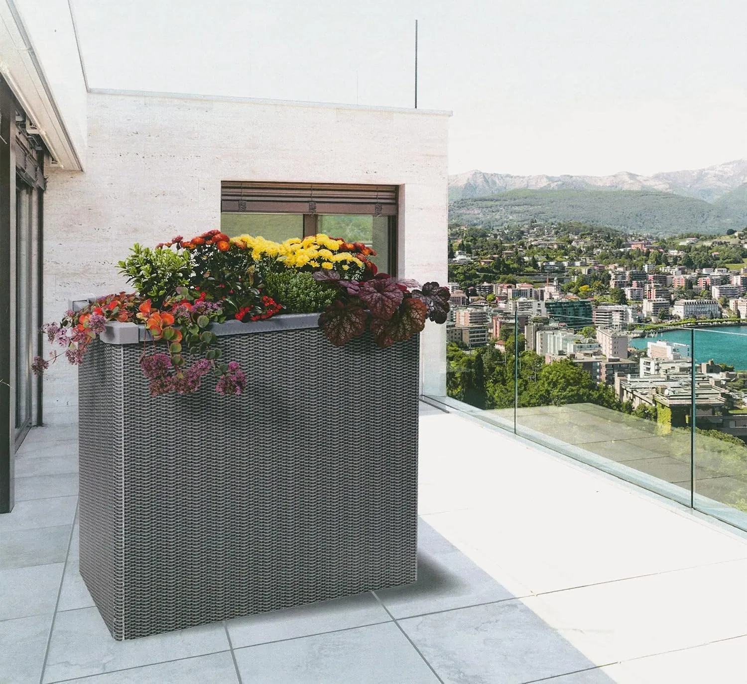 Easy Garden 20090 Balcony and Patio Raised Bed (Rattan Grey, Folding Bed, Quick Assembly, Foldable Plant Bed, Large Filling Volume, Snail-Proof)