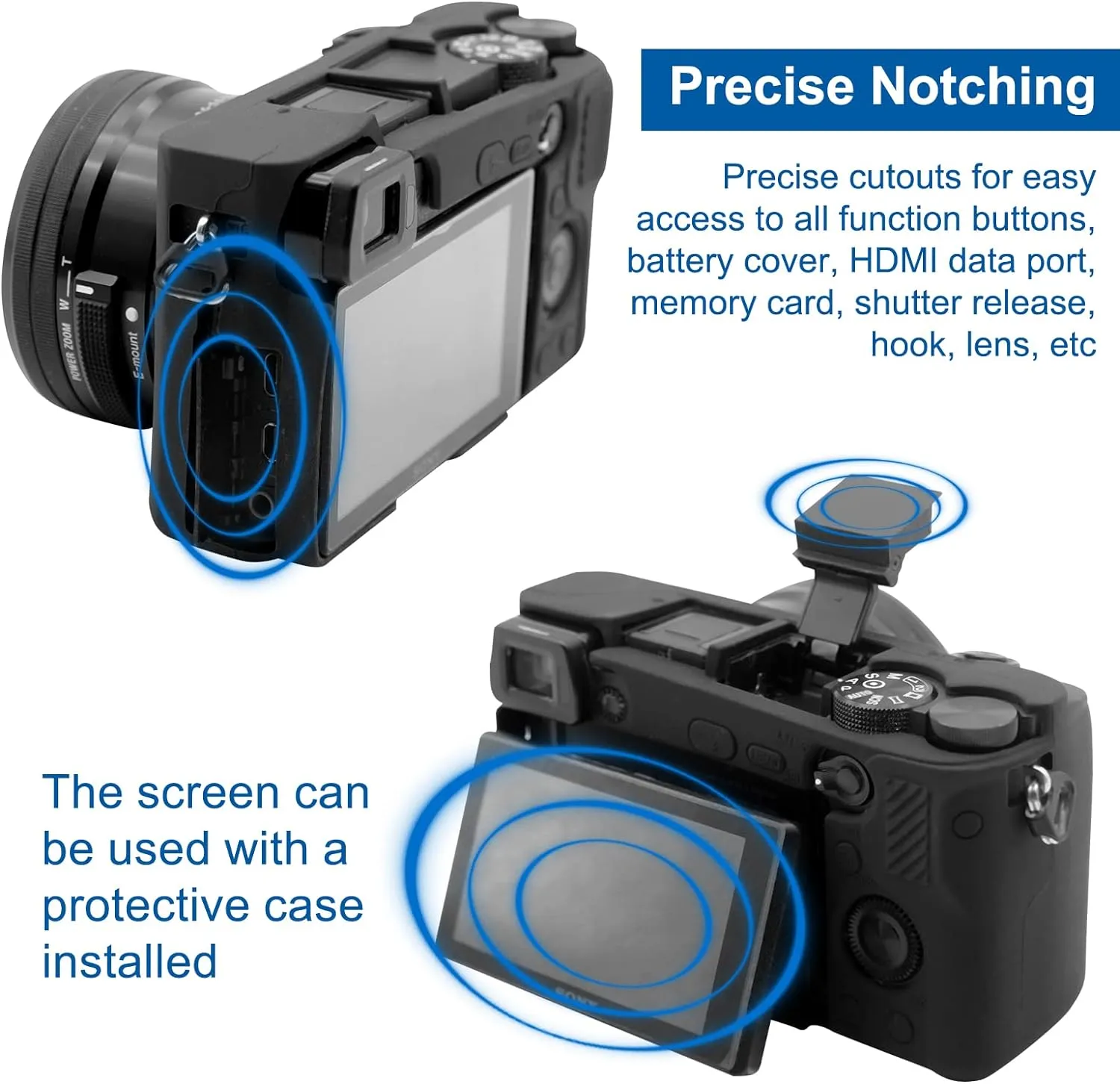 Easy Hood Case for Sony Alpha A6100 A6300 A6400 ILCE-6100 ILCE-6300 ILCE-6400 Digital Camera, Anti-Scratch Soft Silicone Housing Protective Cover Protector Skin (Black)