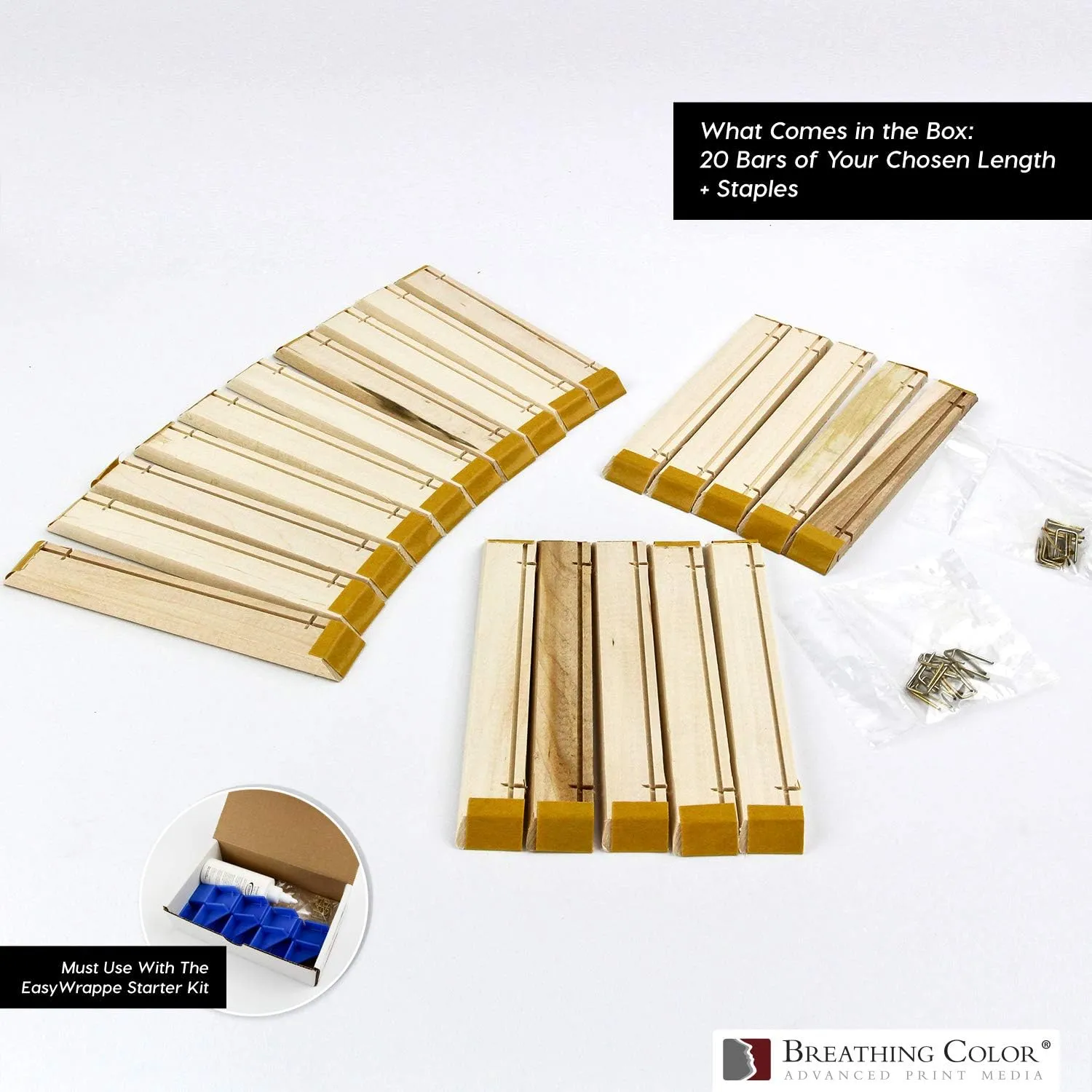EasyWrappe 1.25" - 16", 20pk Deep DIY Stretcher Bars. Sizes Range from 8" to 30" with Strong Basswood Construction. Uses Plastic Corner Guides for Easy Canvas Stretching. Canvas Pliers Not Required