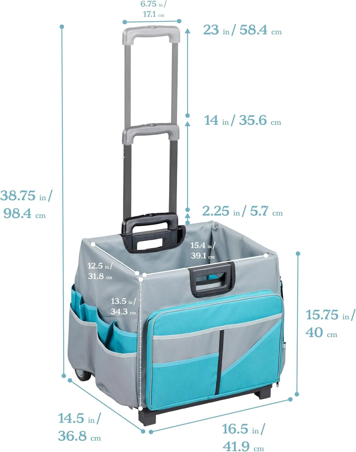 ECR4Kids Universal Rolling Cart with Canvas Organizer Bag, Mobile Storage, Turquoise/Grey