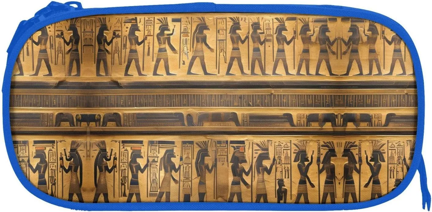 Egypt Hieroglyphics Print Pencil Cases Pen Box Stationery Makeup Bag, Desk Organizer For College Adults Women Men