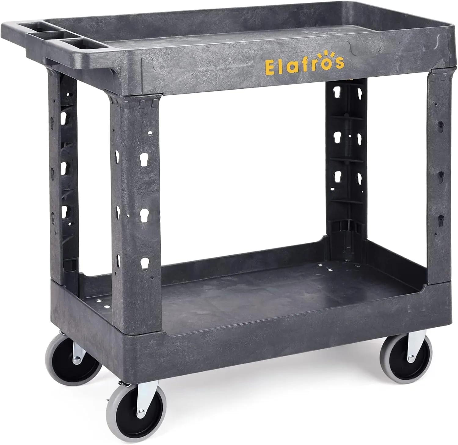 ELAFROS Heavy Duty Plastic Utility Cart 34 x 17 Inch - Work Cart Tub Storage W/Deep Shelves and Full Swivel Wheels Safely Holds up to 550 lbs - 2 Tier Service Cart for Warehouse,Garage, Cleaning,gary