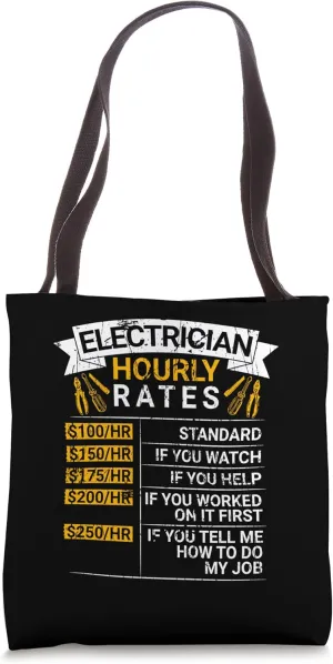 Electrician hourly Rates Voltage Lineman Circuit Cable Tote Bag