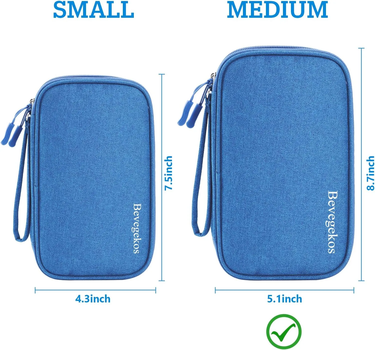 Electronics Organizer Case Travel Accessories Cords Cables Pouch Power Bank Bag (Medium, Azure Blue)