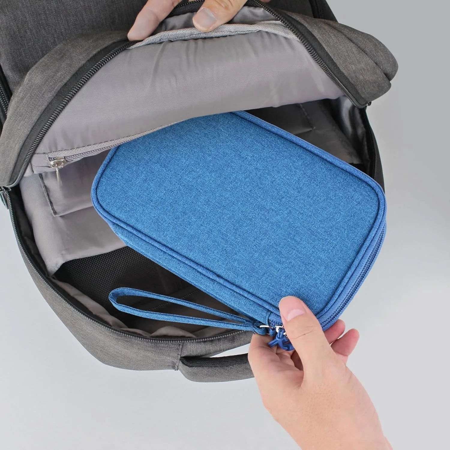 Electronics Organizer Case Travel Accessories Cords Cables Pouch Power Bank Bag (Medium, Azure Blue)