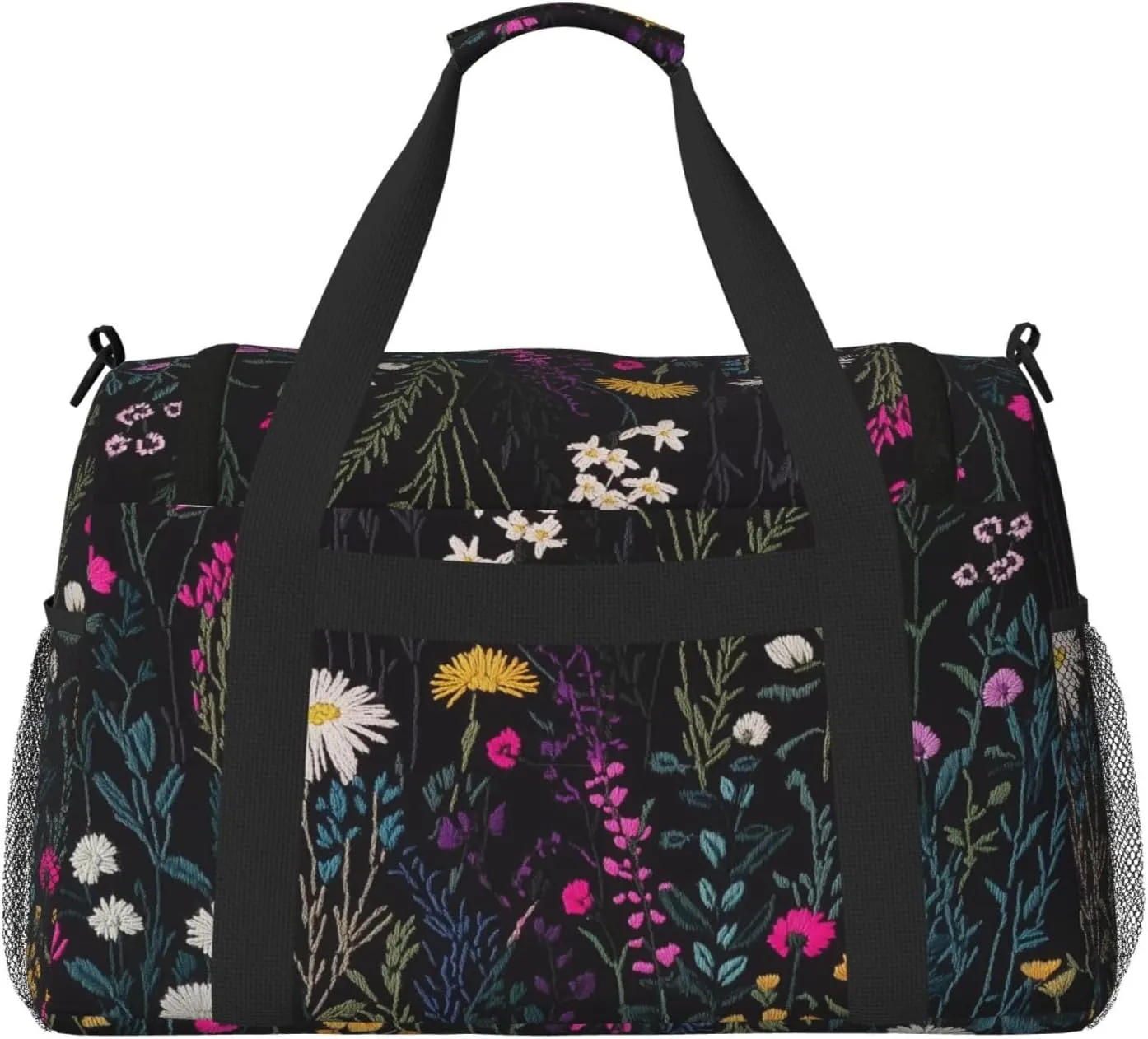 Embroidered Wild Plant Duffle Bag Foldable Travel Tote Bag Carry On Large Weekender Overnight Bags Waterproof Gym Bag For Women Men
