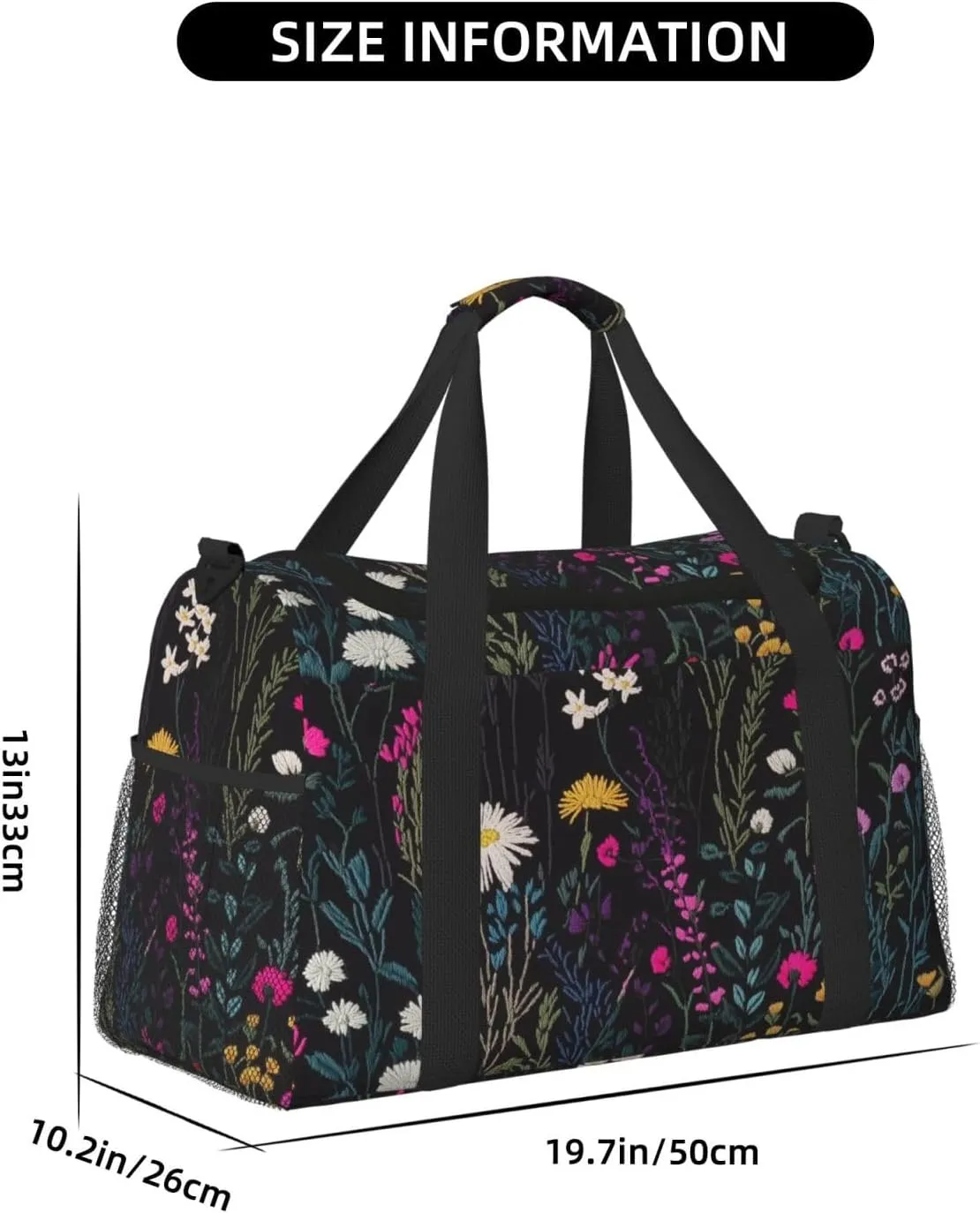 Embroidered Wild Plant Duffle Bag Foldable Travel Tote Bag Carry On Large Weekender Overnight Bags Waterproof Gym Bag For Women Men