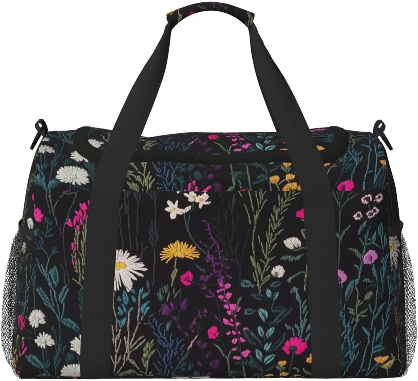 Embroidered Wild Plant Duffle Bag Foldable Travel Tote Bag Carry On Large Weekender Overnight Bags Waterproof Gym Bag For Women Men