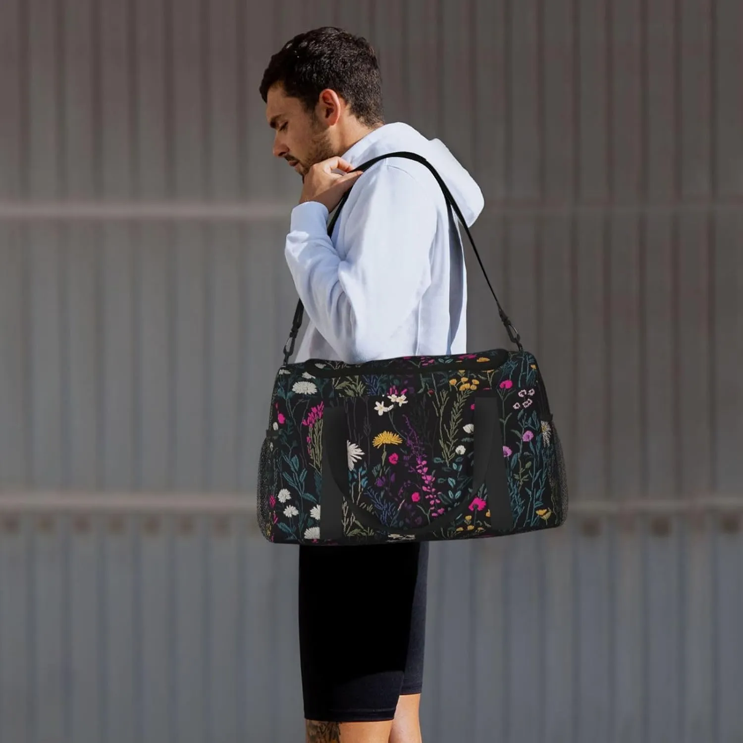 Embroidered Wild Plant Duffle Bag Foldable Travel Tote Bag Carry On Large Weekender Overnight Bags Waterproof Gym Bag For Women Men