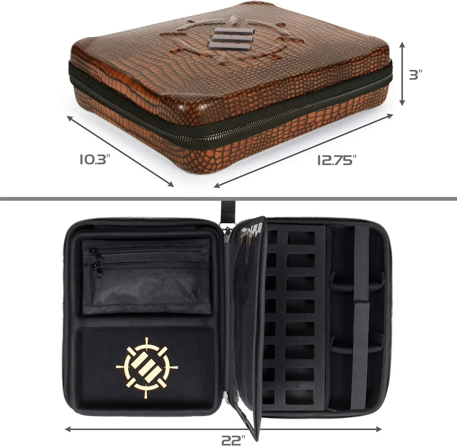 ENHANCE RPG Organizer Case - DnD Binder with Built-in Character Sheet Holder and Erasable Scribe Panel, Dice Rolling Area, Removable Pen Pouch, Miniature Foam Tray, Wrist Strap
