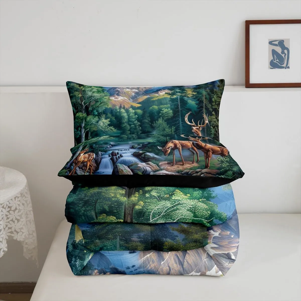 Erosebridal Deer Hunting Full Size Bedding Set Woodland Wildlife Bedding Comforter Sets Nature Wild Deer Animal Comforter Set Rustic Cabin Jungle Elk Duvet Insert for Kids Boys Girls Room Decor