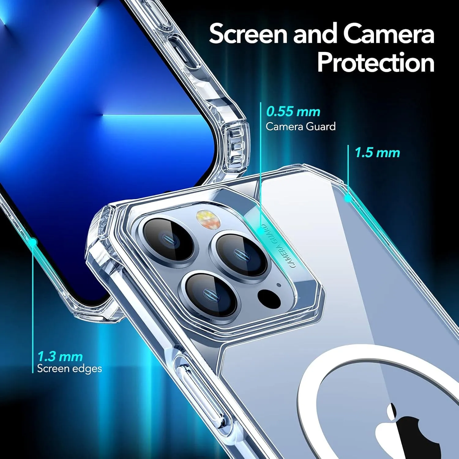 ESR Air Armor Magnetic Case with HaloLock Compatible with iPhone 13 Pro Case, Compatible with MagSafe, Military-Grade Protection, Yellowing-Resistant Hard Back, Shock-Absorbing Corners, Clear