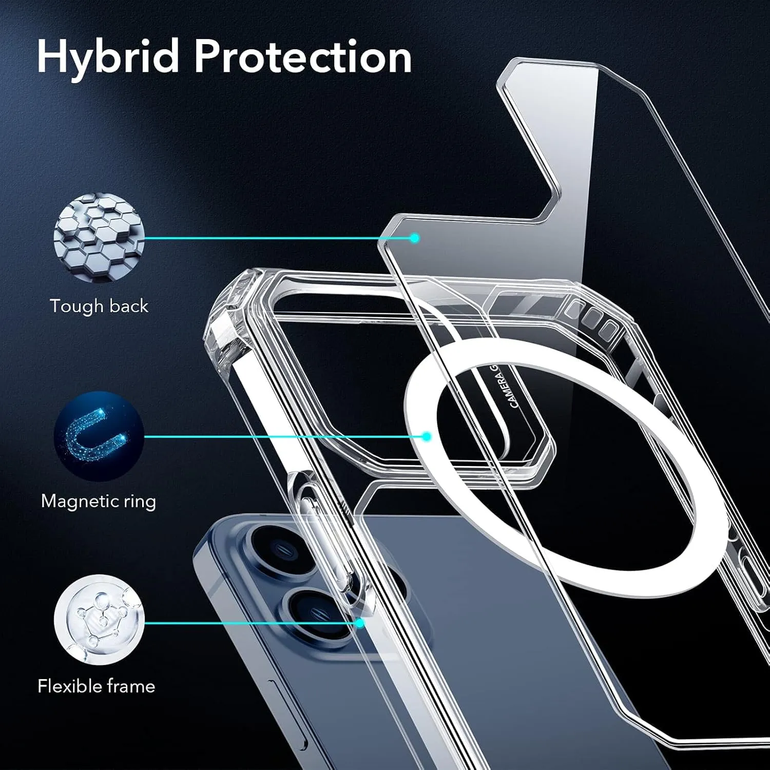 ESR Air Armor Magnetic Case with HaloLock Compatible with iPhone 13 Pro Case, Compatible with MagSafe, Military-Grade Protection, Yellowing-Resistant Hard Back, Shock-Absorbing Corners, Clear