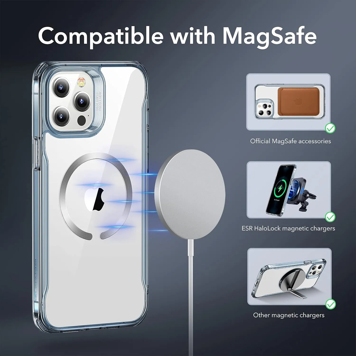 ESR for iPhone 12 Pro Max Case, Compatible with MagSafe, Scratch-Resistant Back, Grippy Protective Frame, Magnetic Phone Case for iPhone 12 Pro Max, Sidekick Hybrid Case (HaloLock), Blue