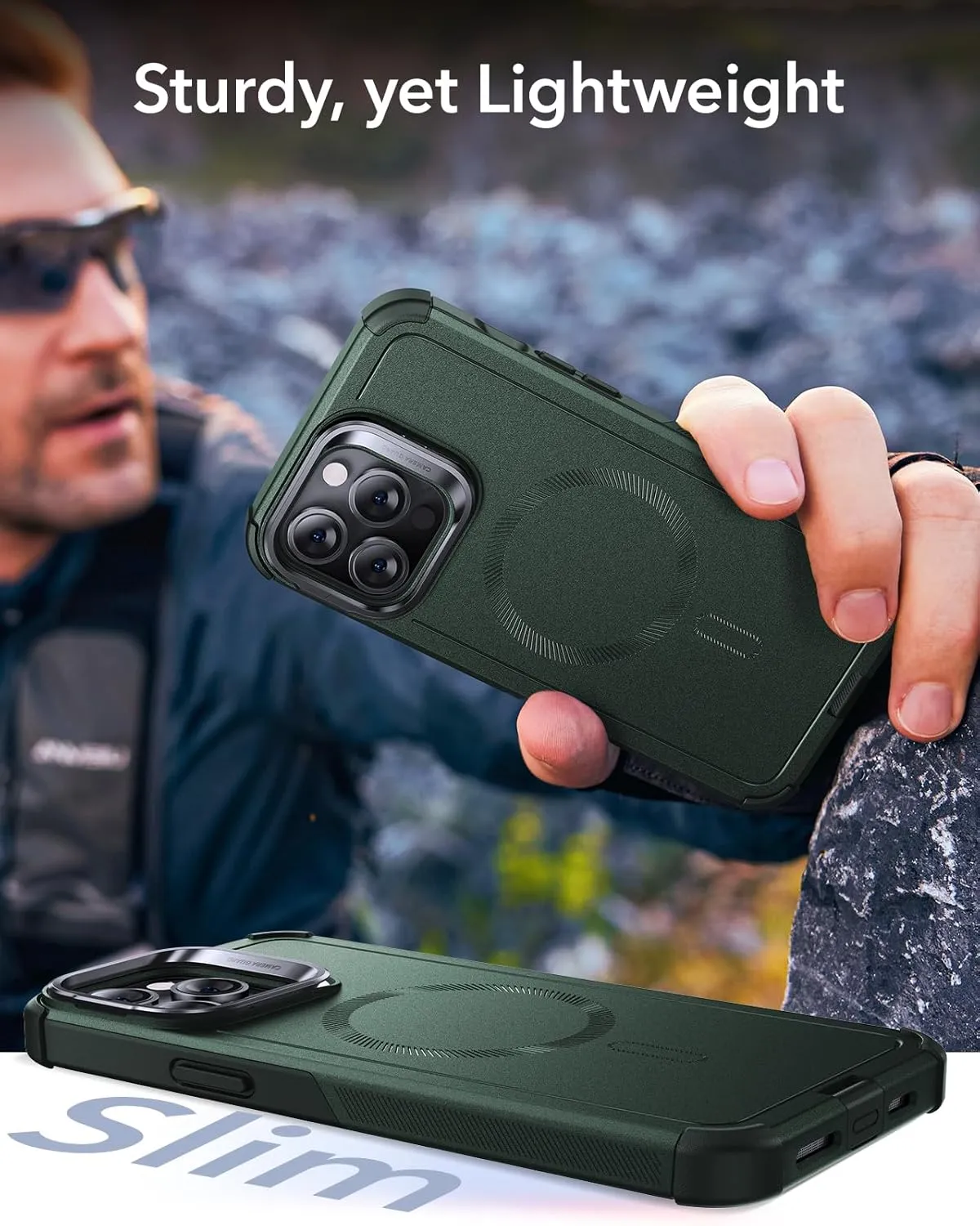 ESR for iPhone 13 Pro Case with Stand, 23 ft Military-Grade Drop Protection Heavy Duty Magnetic Phone Case, Compatible with MagSafe Accessories, Cyber Series, Green