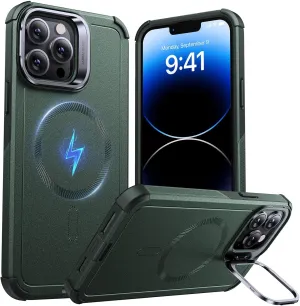 ESR for iPhone 13 Pro Case with Stand, 23 ft Military-Grade Drop Protection Heavy Duty Magnetic Phone Case, Compatible with MagSafe Accessories, Cyber Series, Green