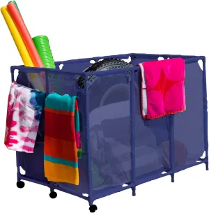 Essentially Yours Pool Noodles Holder, Toys, Floats, Balls and Floats Equipment Mesh Rolling Storage Organizer Bin, Extra-Large, (47.2" W x 30.2" L x 34" H), Blue Style 455119