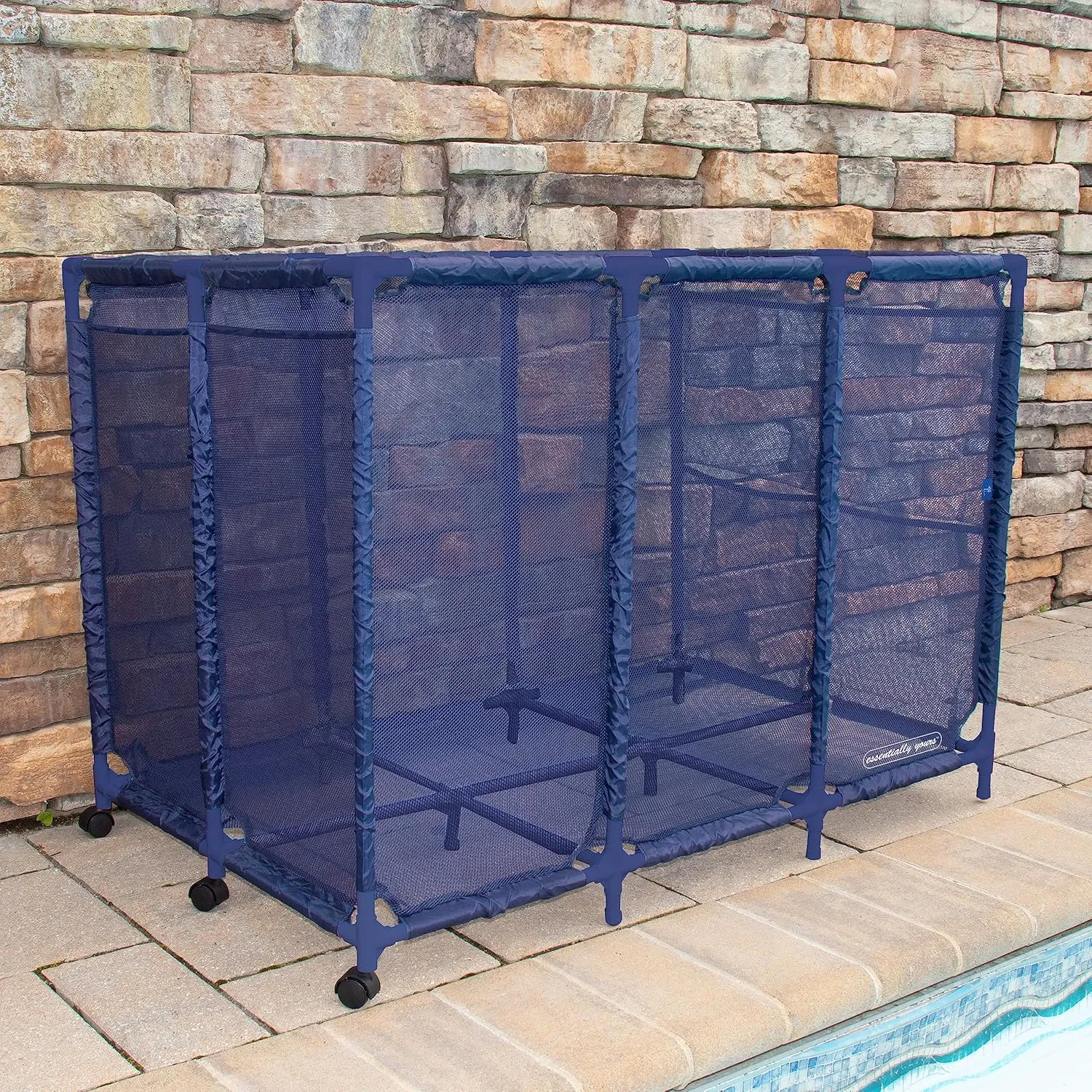 Essentially Yours Pool Noodles Holder, Toys, Floats, Balls and Floats Equipment Mesh Rolling Storage Organizer Bin, Extra-Large, (47.2" W x 30.2" L x 34" H), Blue Style 455119