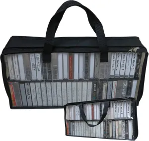 Evelots Cassette Tape Bag -See Thru Organizer Storage with Handles - Easy Carrying Case - No Dust or Moisture - Holds 100 Tapes with cases