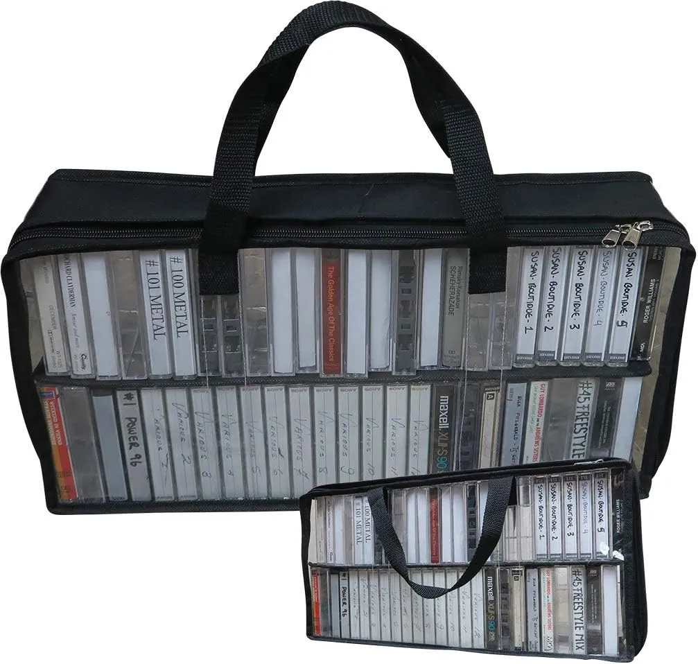Evelots Cassette Tape Bag -See Thru Organizer Storage with Handles - Easy Carrying Case - No Dust or Moisture - Holds 100 Tapes with cases