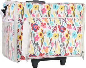 Everything Mary Deluxe Rolling Nurse Bag, Tan Floral - Medical Tote with Wheels - For Home Health Nurses, Doctors, EMT, EMS, Other Health Professionals, & Students