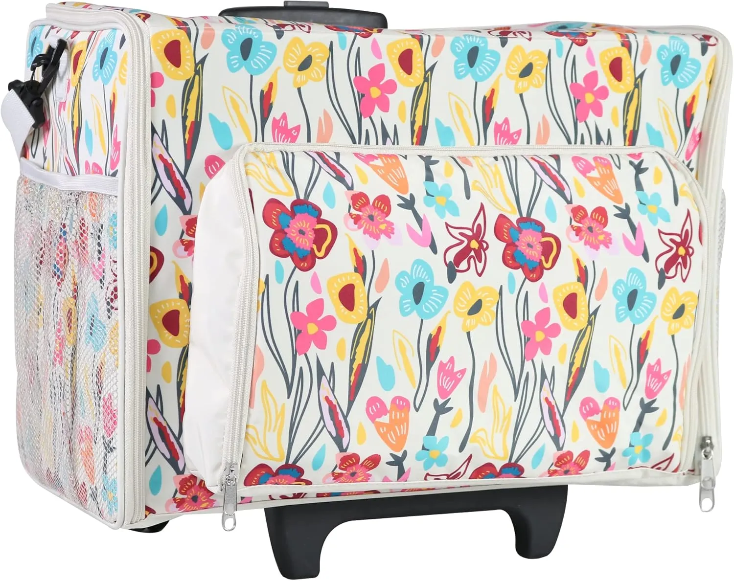 Everything Mary Deluxe Rolling Nurse Bag, Tan Floral - Medical Tote with Wheels - For Home Health Nurses, Doctors, EMT, EMS, Other Health Professionals, & Students