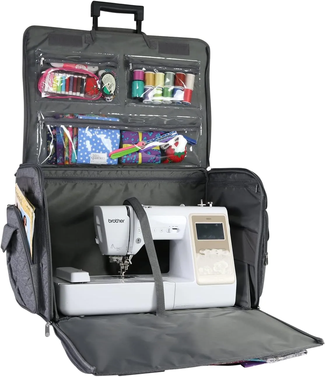 Everything Mary XXL Rolling Sewing Tote Sewing Machine Case, Heather Grey - Rolling Carrying Storage Cover for Large Brother and Singer Machines - Universal Travel & Craft Tote Bag