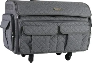 Everything Mary XXL Rolling Sewing Tote Sewing Machine Case, Heather Grey - Rolling Carrying Storage Cover for Large Brother and Singer Machines - Universal Travel & Craft Tote Bag