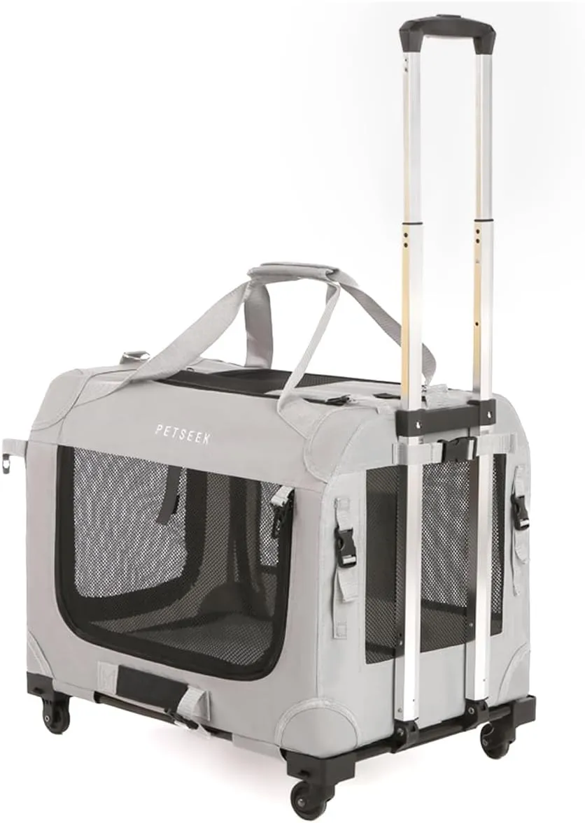 Extra Large Cat Carrier Soft Sided with Wheels Folding Small Medium Dog Pet Carrier 24"x16.5"x16" Travel Collapsible Ventilated Comfortable Design Portable Vehicle