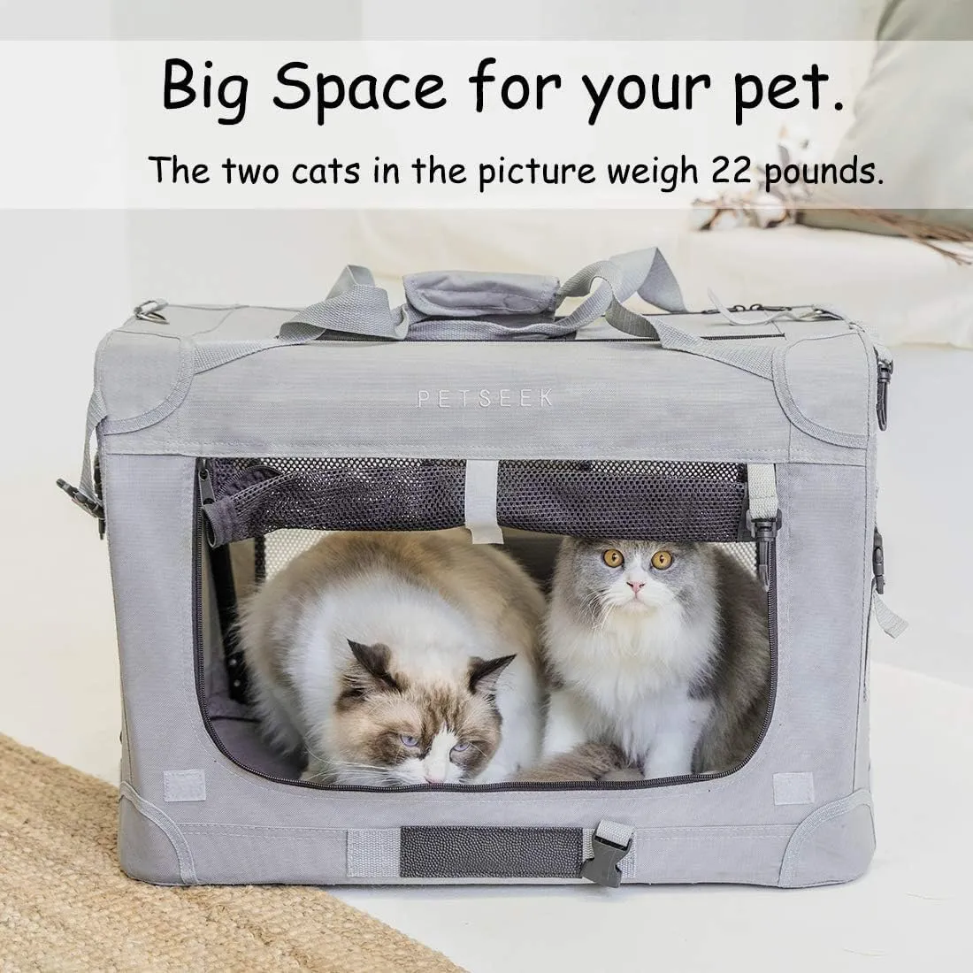 Extra Large Cat Carrier Soft Sided with Wheels Folding Small Medium Dog Pet Carrier 24"x16.5"x16" Travel Collapsible Ventilated Comfortable Design Portable Vehicle