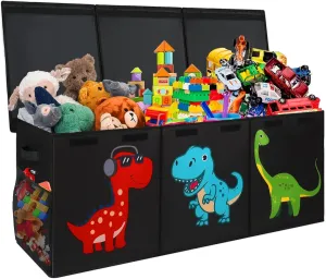 Extra Large Toy Box, Collapsible Sturdy Storage Organizer with Lids, Dinosaur Toybox for Boys Girls, 40"x16"x16" Kids Toy Chest Bin Baskets for Living Room, Playroom, Bedroom, Nursery, Black