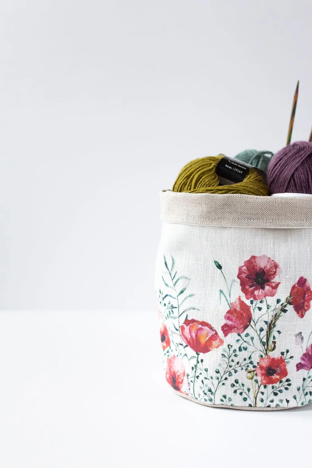 Fabric basket, Yarn storage, KIP box, fabric box, storage basket, home organisation. Poppy print