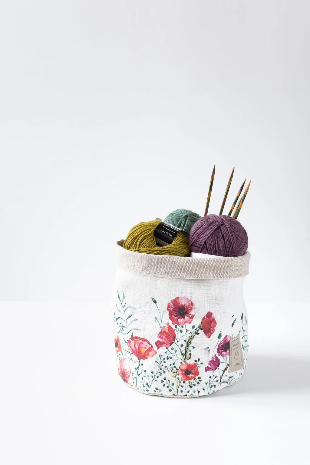 Fabric basket, Yarn storage, KIP box, fabric box, storage basket, home organisation. Poppy print