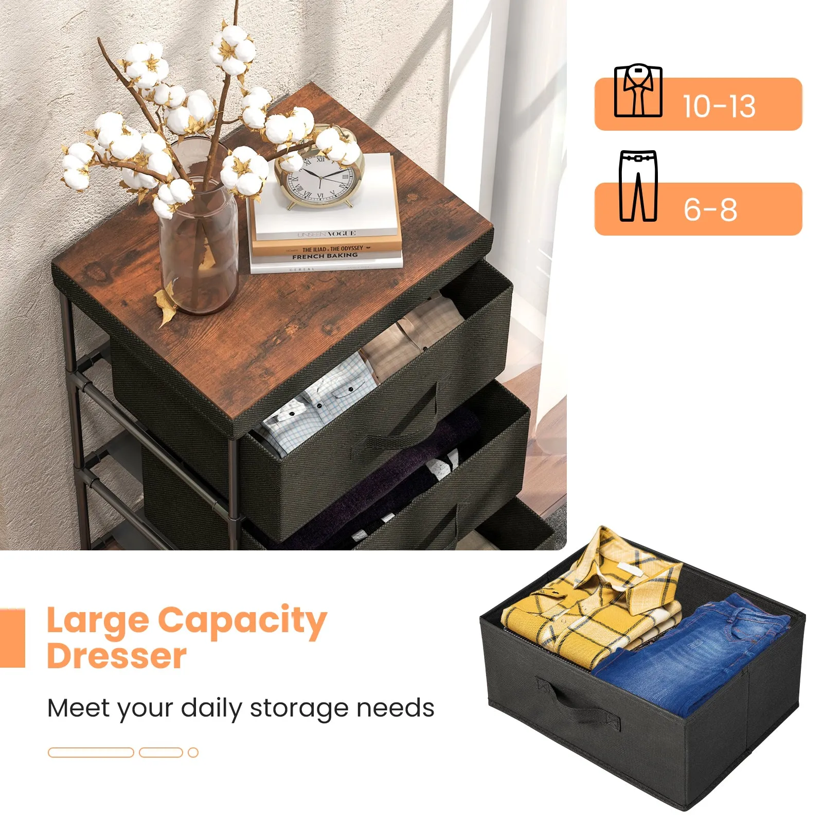 Fabric Storage Organizer Tower Unit with Removable Lid