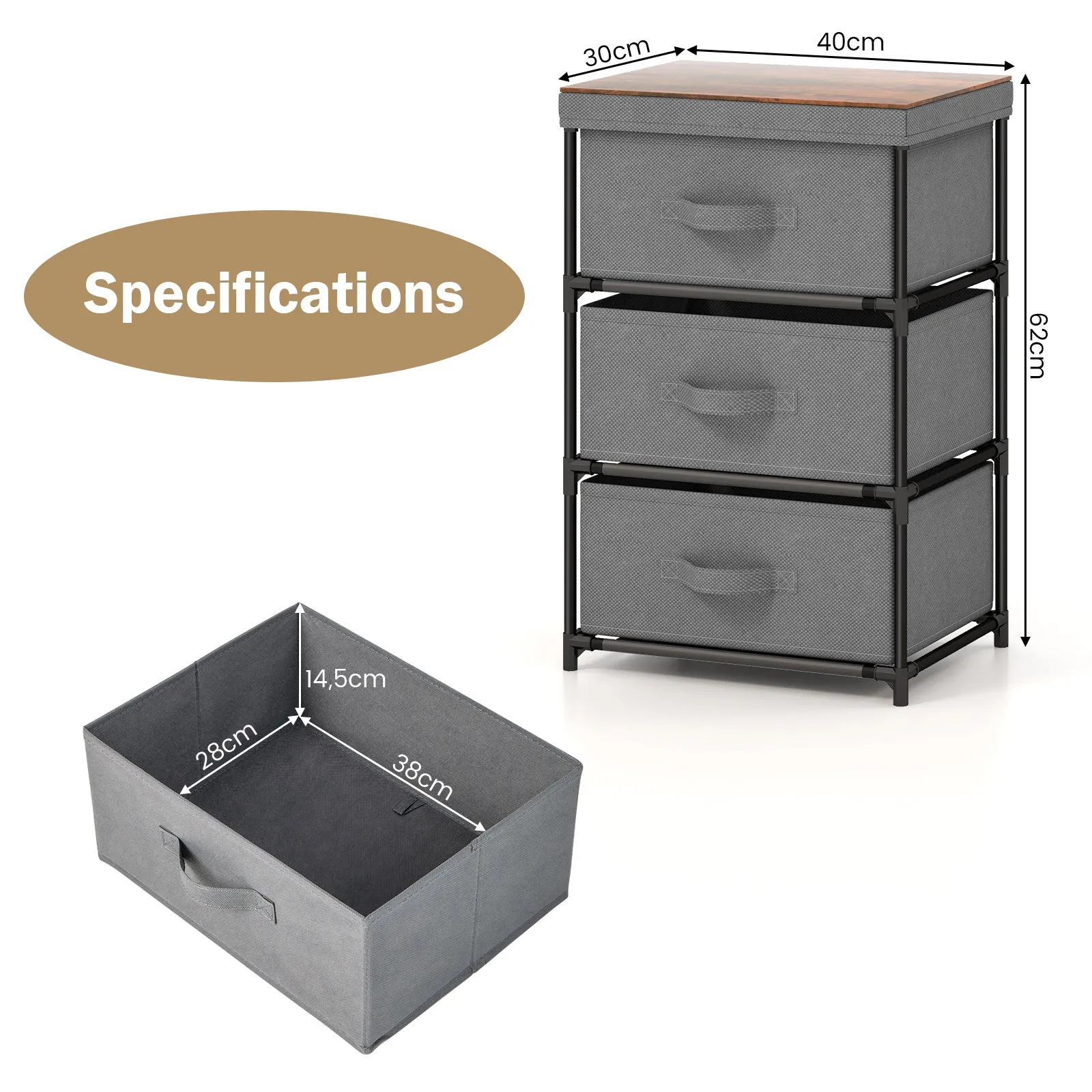 Fabric Storage Organizer Tower Unit with Removable Lid