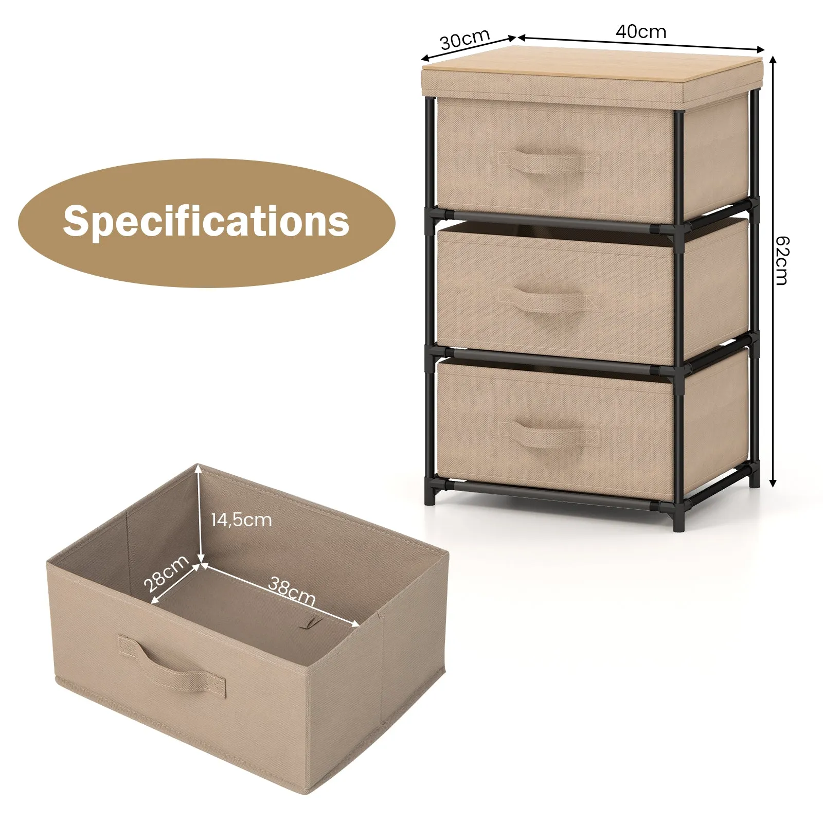 Fabric Storage Organizer Tower Unit with Removable Lid