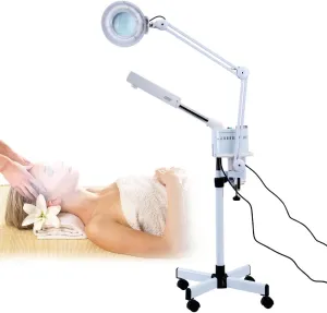 Facial Steamer with 5X Magnifying Lamp, 3 in 1 LED Floor Magnifier Light Aromatherapy Professional Facial Skincare Machine with Rolling Wheels for Salon Spa Beauty Equipment