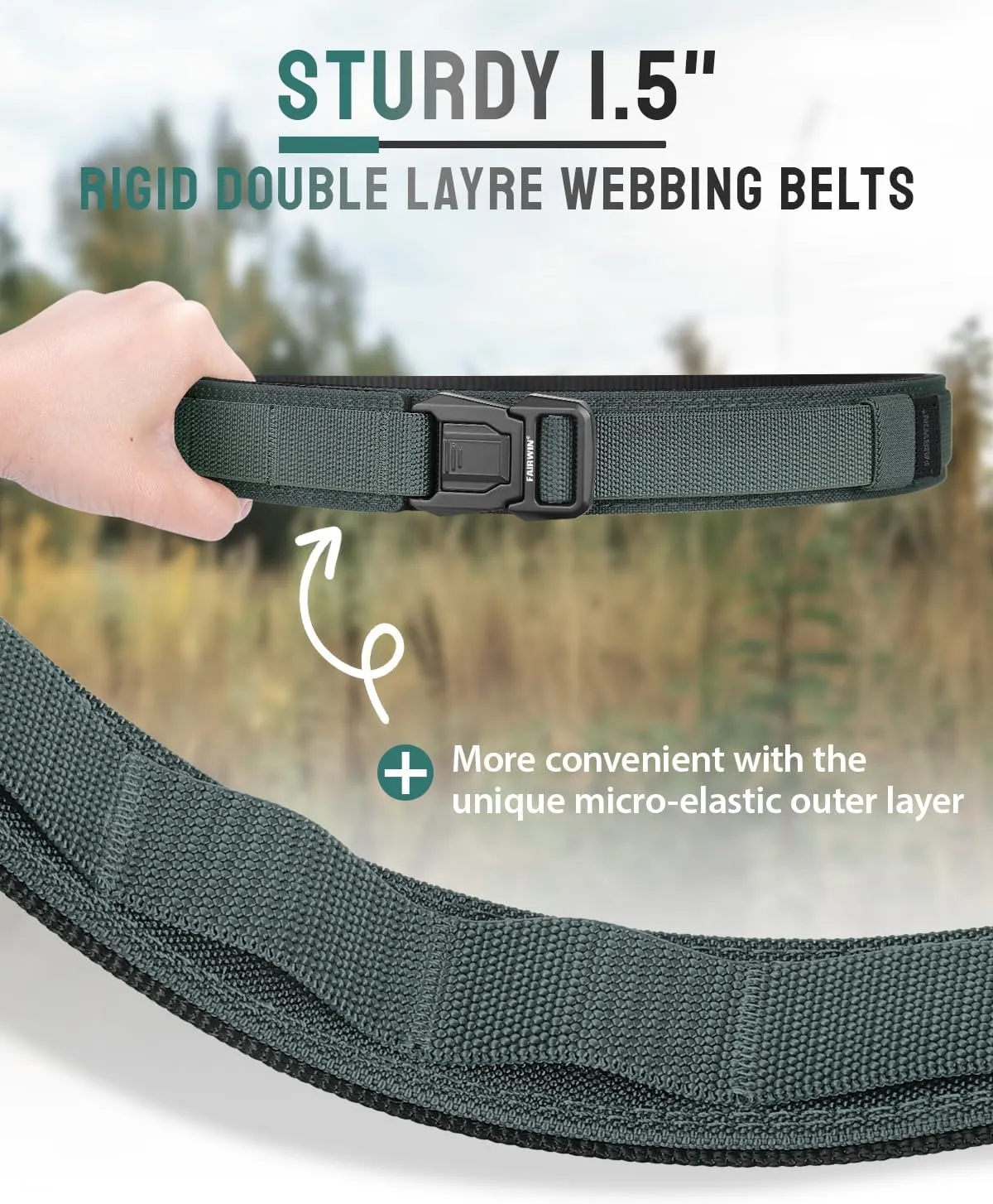 FAIRWIN Duty Belt, Tactical Battle Molle 1.5 Inch Carry Belts for Men with Quick Release Seatbelt Buckle