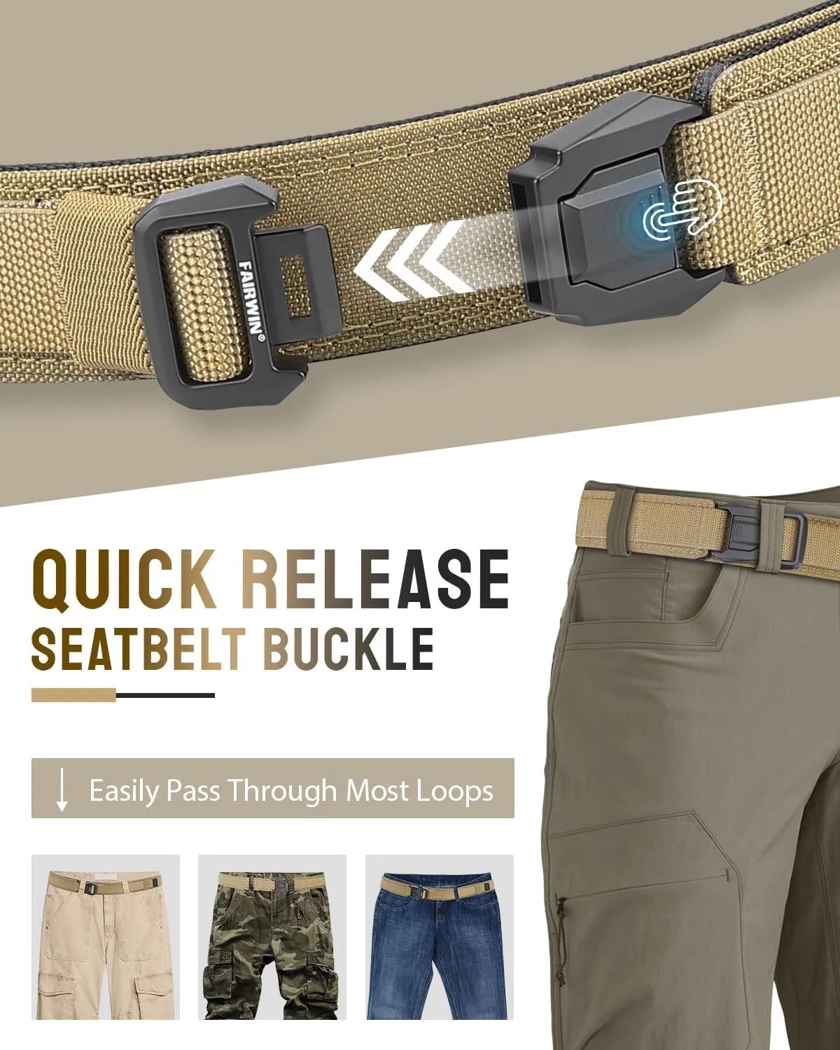 FAIRWIN Duty Belt, Tactical Battle Molle 1.5 Inch Carry Belts for Men with Quick Release Seatbelt Buckle