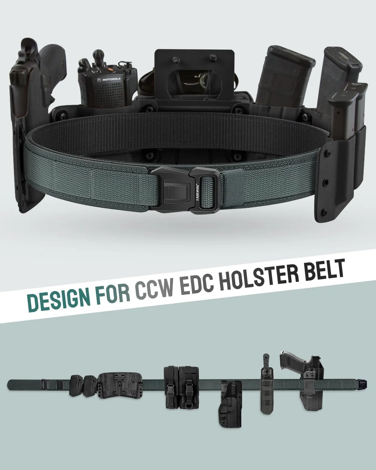 FAIRWIN Duty Belt, Tactical Battle Molle 1.5 Inch Carry Belts for Men with Quick Release Seatbelt Buckle