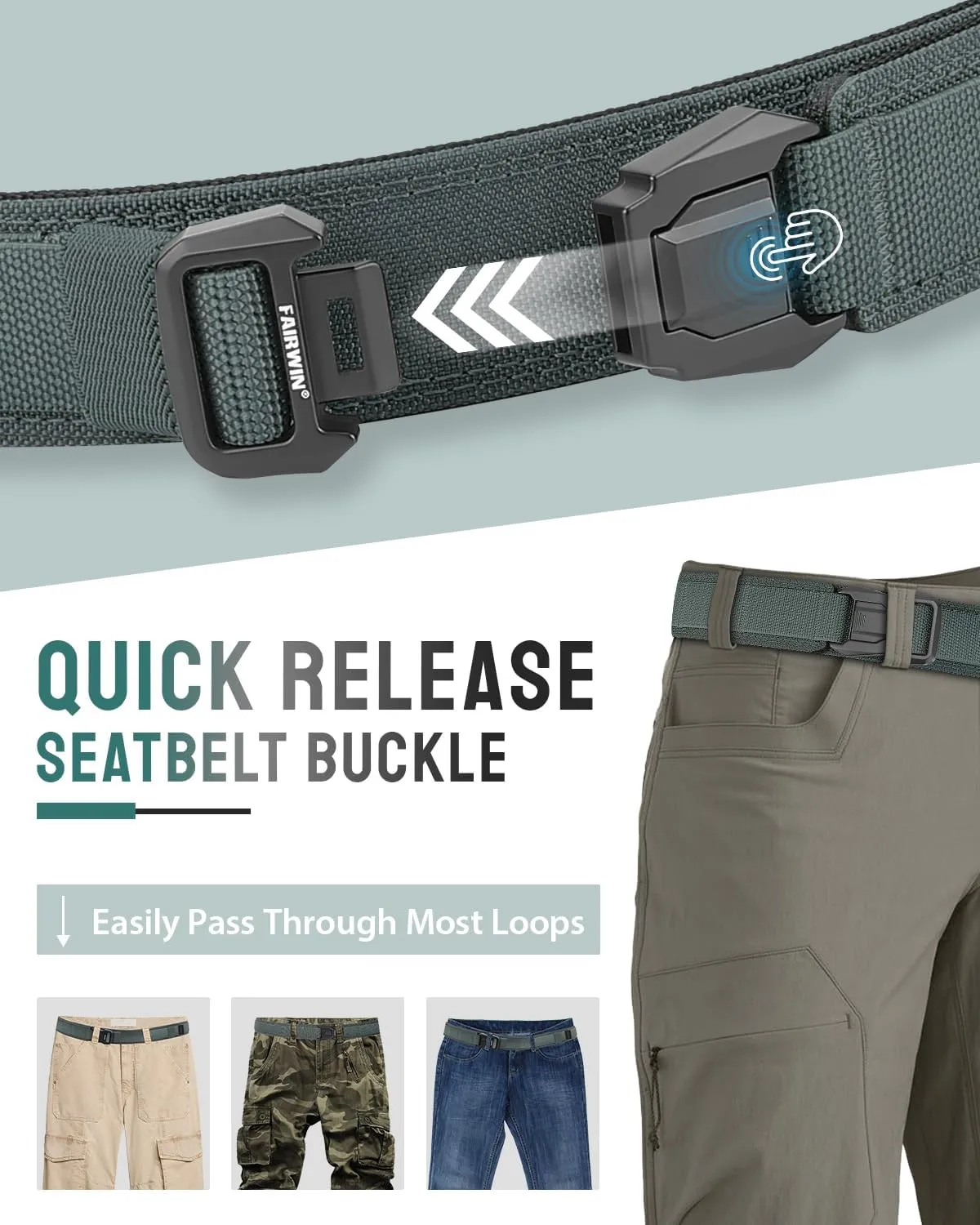 FAIRWIN Duty Belt, Tactical Battle Molle 1.5 Inch Carry Belts for Men with Quick Release Seatbelt Buckle