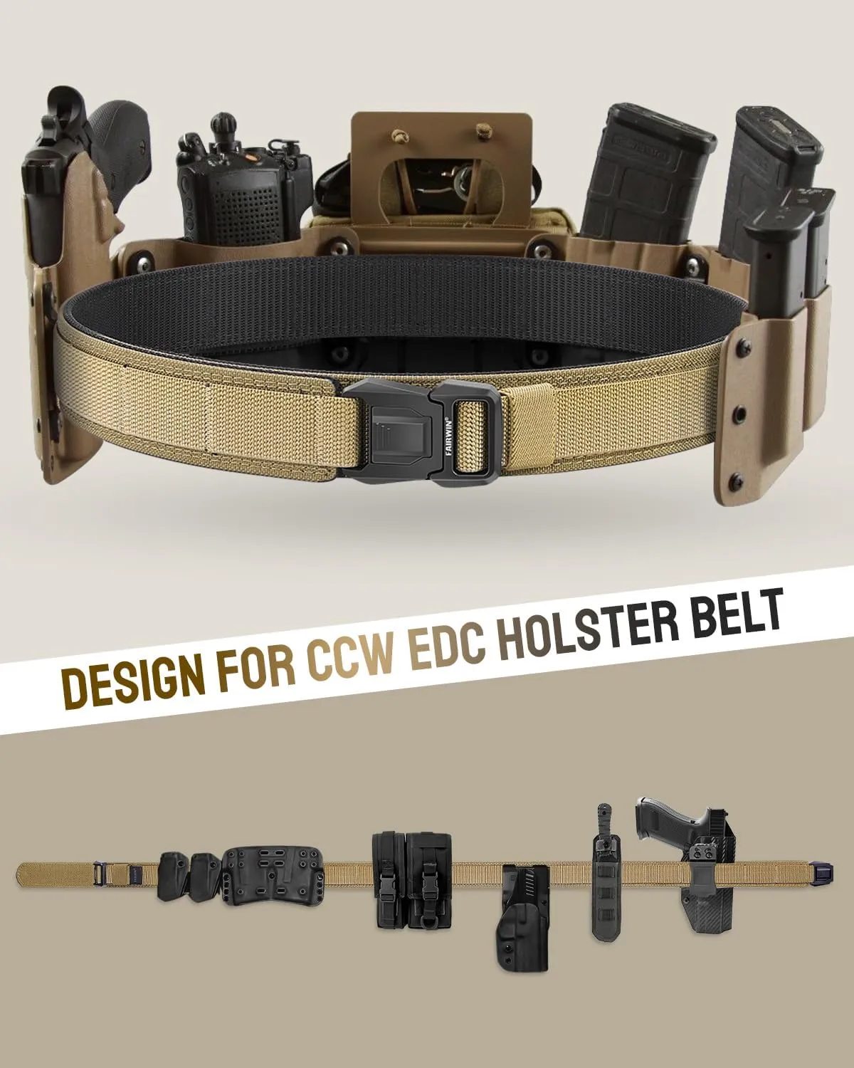 FAIRWIN Duty Belt, Tactical Battle Molle 1.5 Inch Carry Belts for Men with Quick Release Seatbelt Buckle