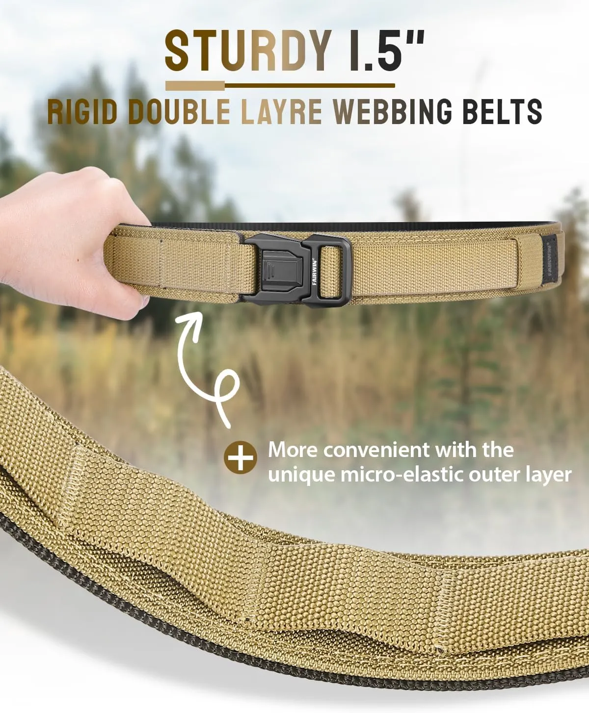 FAIRWIN Duty Belt, Tactical Battle Molle 1.5 Inch Carry Belts for Men with Quick Release Seatbelt Buckle