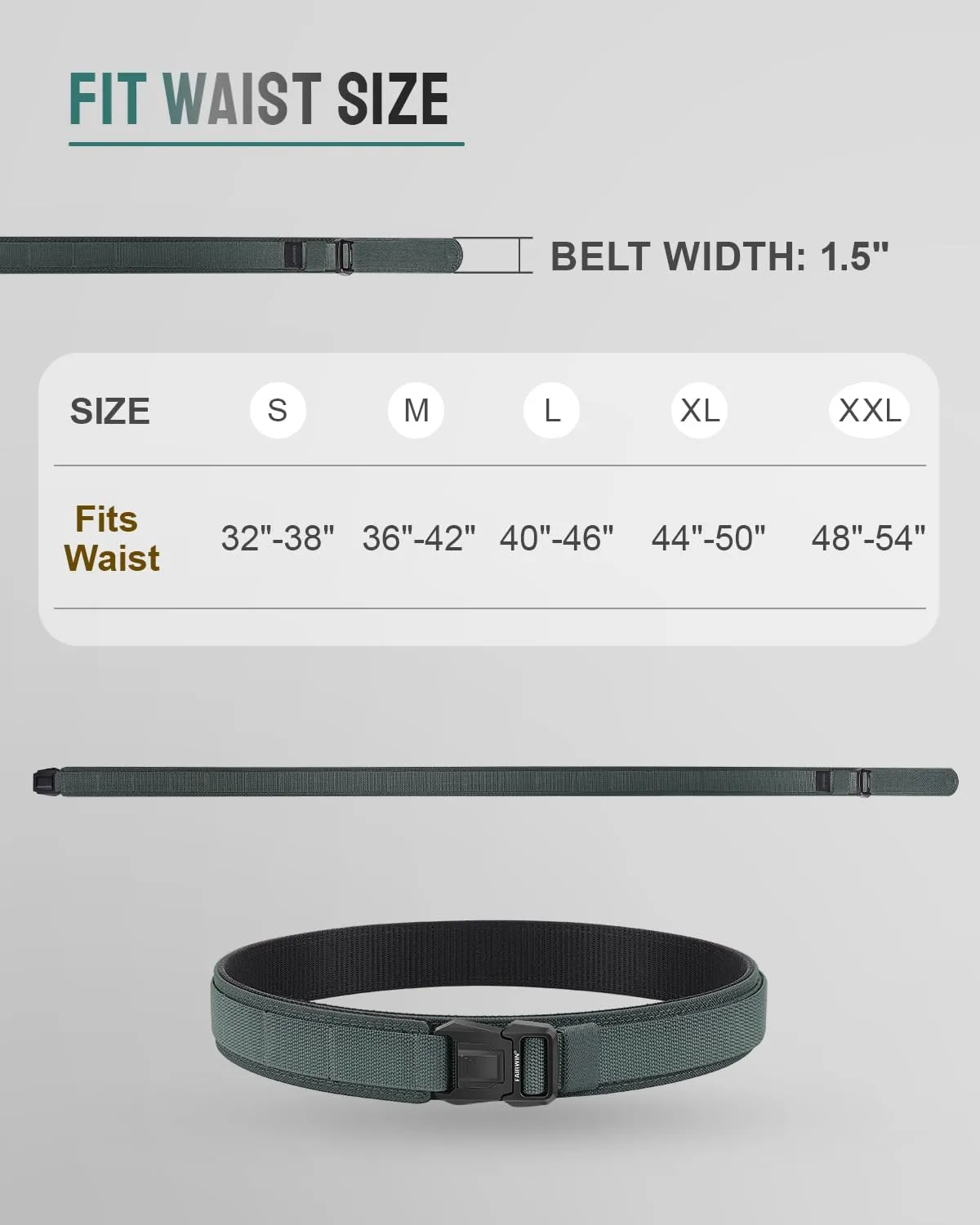 FAIRWIN Duty Belt, Tactical Battle Molle 1.5 Inch Carry Belts for Men with Quick Release Seatbelt Buckle